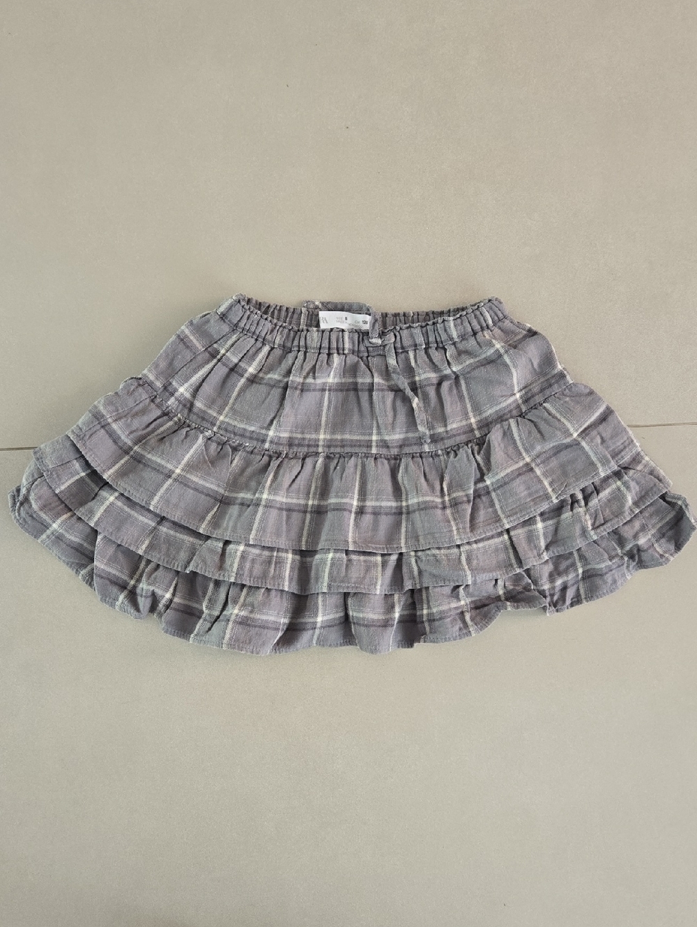 Zara Girls Plaid Tiered Ruffle Mini Skirt In Gray Size 8Y